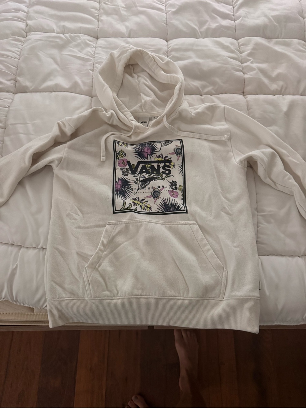 Vans Cream Crewneck Hoodie with Floral Chest Logo
